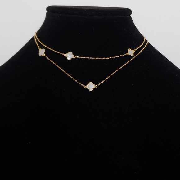 Rachel Zoe Clover MOP Long Necklace Yellow Gold Plate Sterling Silver - Picture 2 of 6